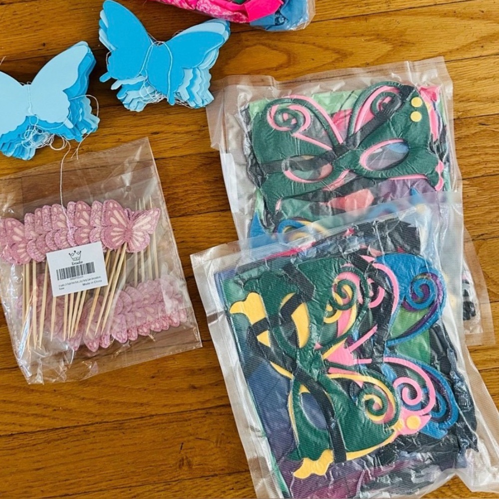 Butterfly Birthday Party Decorations - Blue, Pink, and Green